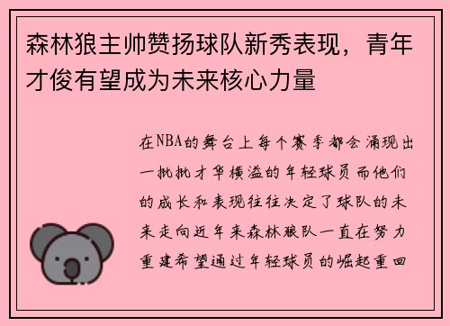 森林狼主帅赞扬球队新秀表现，青年才俊有望成为未来核心力量